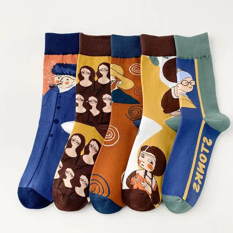 

Hot Dropshipping Autumn winter Retro Women New Art Van Gogh Mural World Famous Oil Painting Series Men Socks Funny Socks