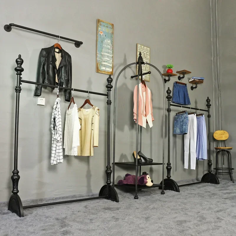 Floor-standing clothing rack, clothing store hanger display rack, vintage women's clothing store island rack, clothes and hat ra