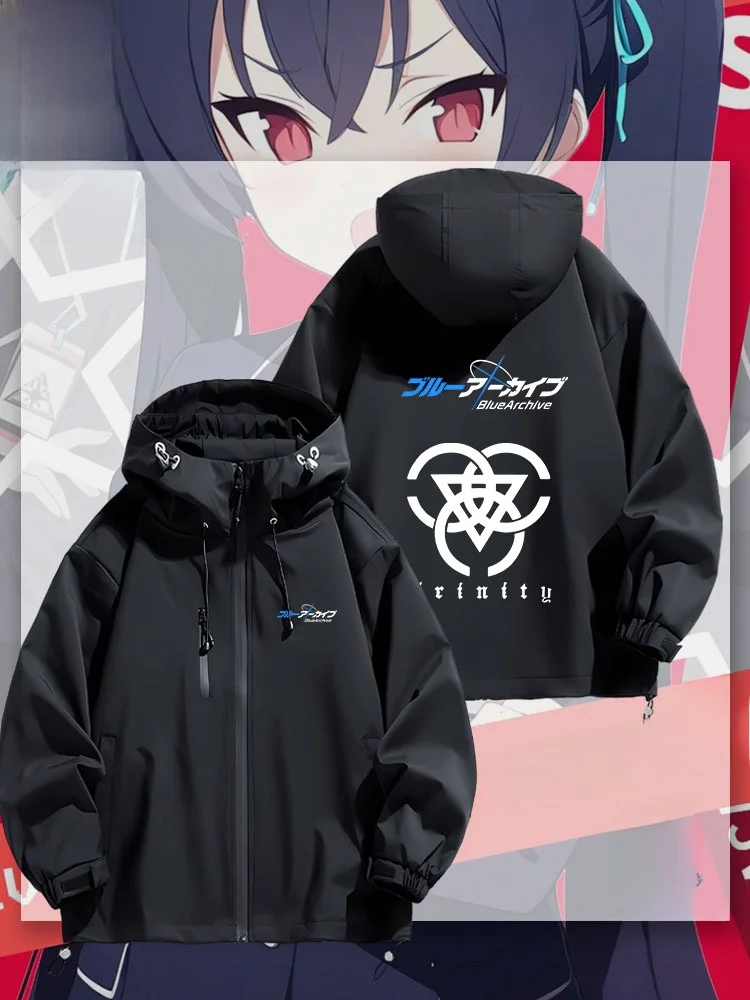 

Куртка Blue Archive BA для мобильных игр, повседневная, с капюшоном, мужская, женская, студенческая, свободного кроя, водонепроницаемая, из полиэфирного волокна, весна-осень-зима