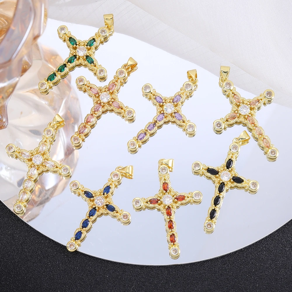 Juya 18K Real Gold Plated Creative Christian Cross Charms For Handmade Talisman Prayer Religious Pendant Jewelry Making