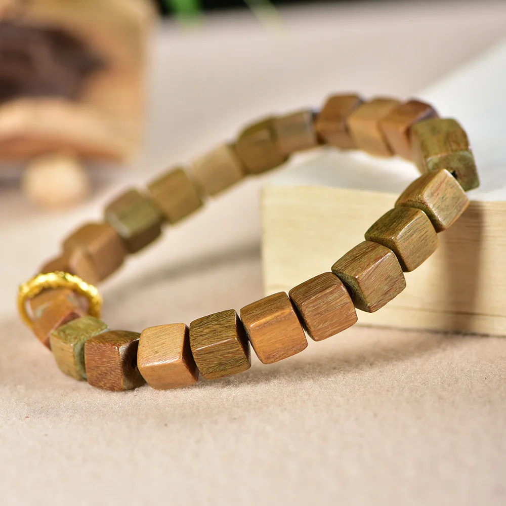 

Ebony and Green Sandalwood Square Running Ring Bracelet 8mm DIY Couple Bracelet Gifts