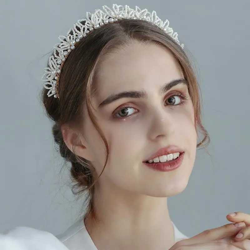 270D 가짜 진주 장식 결혼식을위한 바로크 헤어 밴드 갈라 사진 촬영 경량 머리띠 실용적인 헤어 피스