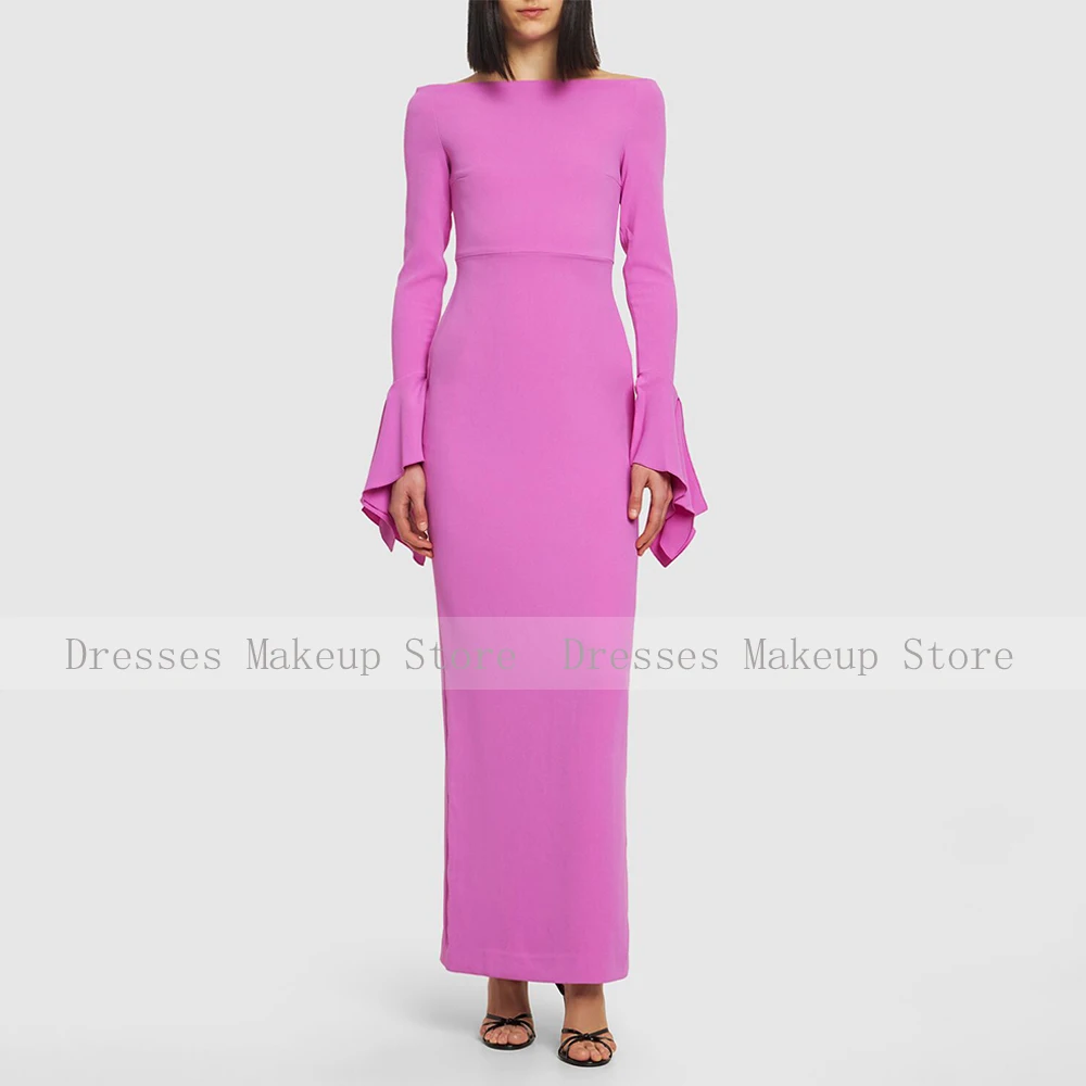 Lilac Evening Dress Maxi Off the Shoulder Long Sleeves Column Evening Gowns for Women 2024 Split Elegant Wedding Party Dresses