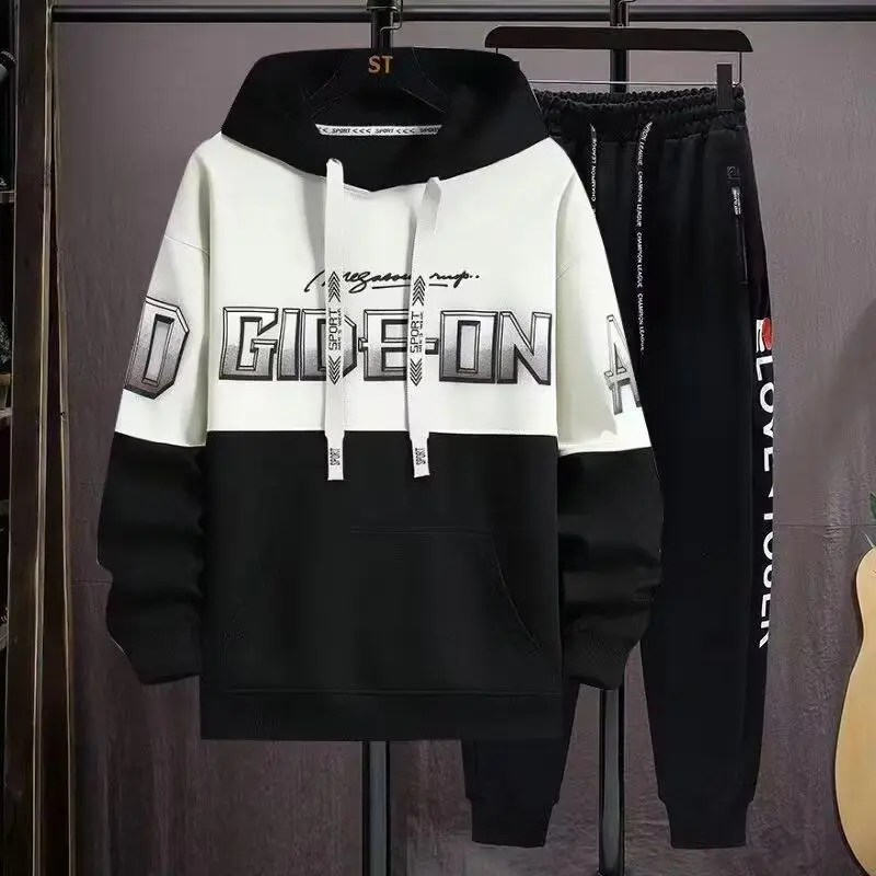 

Men's Casual Sportswear Set Loose Fit Large Size Trendy Sweatirt Pants Two-Piece Autumn Collection Polyester Fiber