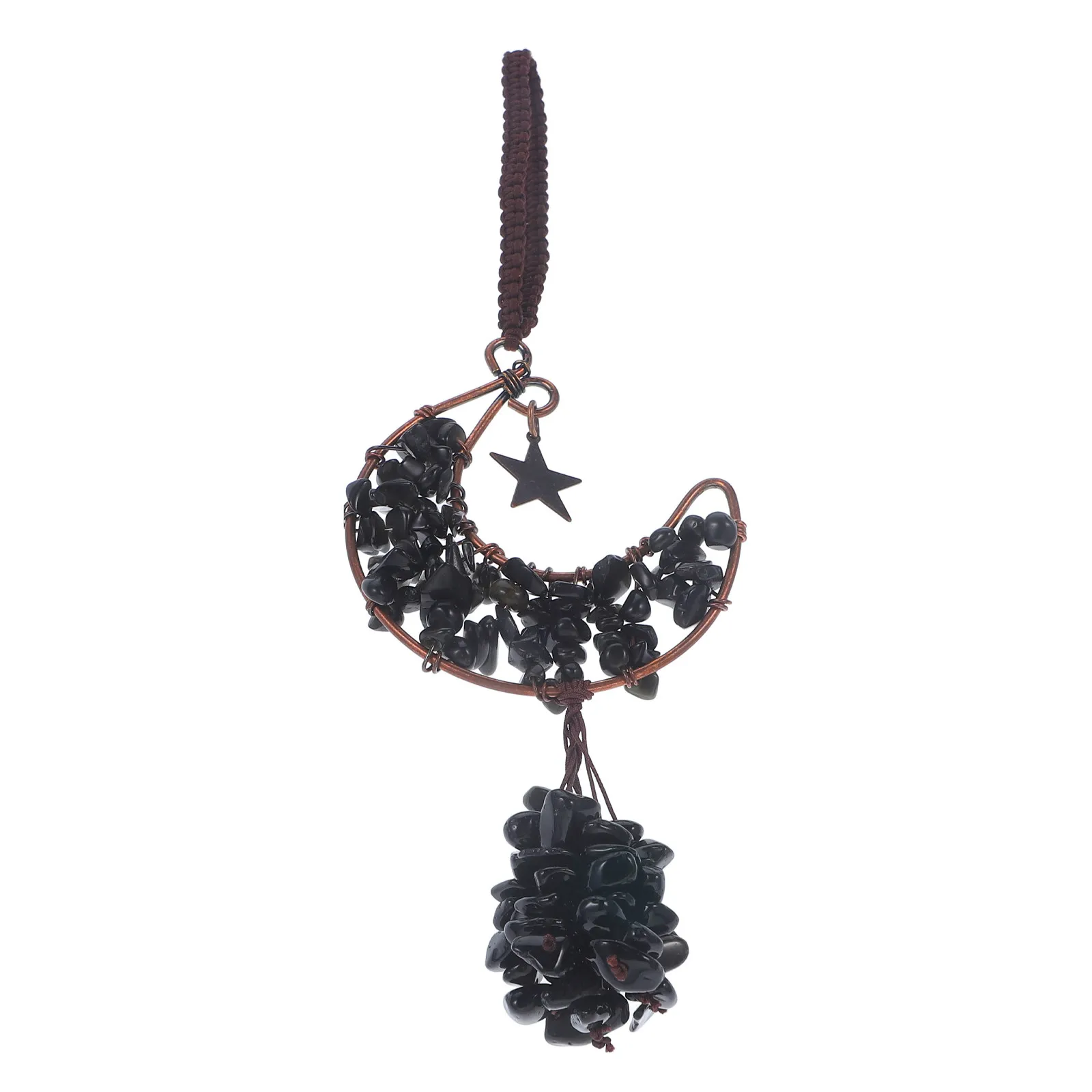 

Moon Crystal Hanging Ornament Natural Stone Chinese Style Tassel Decor For Car Window Handbag Wall Auto Vehicle Women