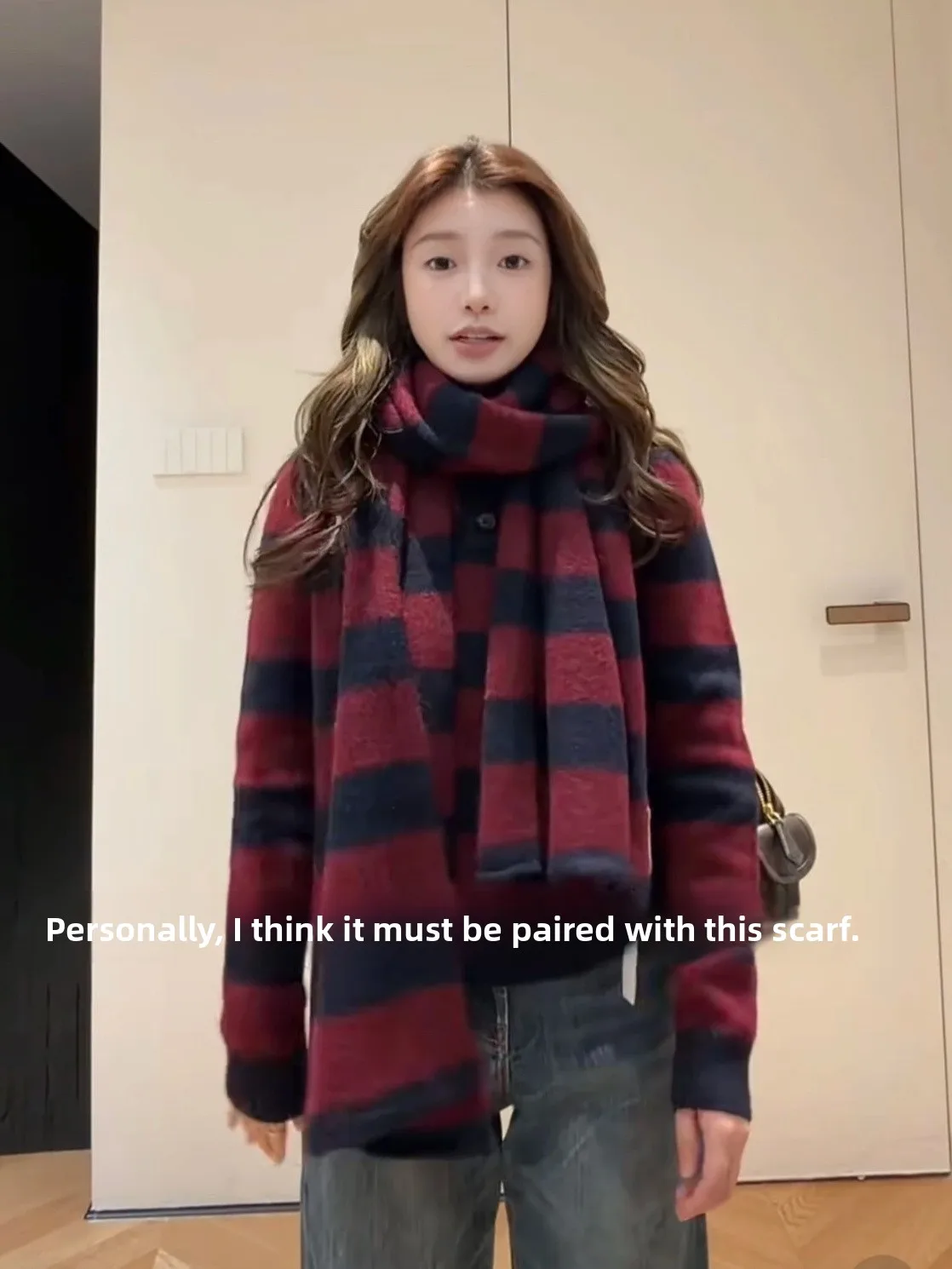 

Свободный свитер с воротником Хенли в полоску, красно-синий, с длинными рукавами, повседневная одежда для дома, зима 2025