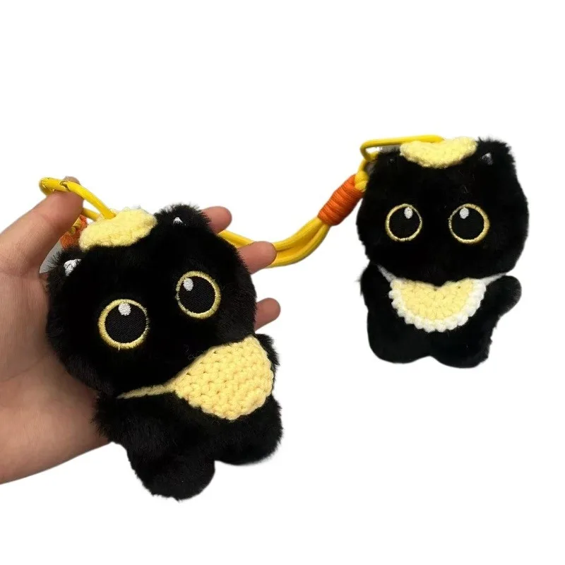 Llaveros de peluche con gatito negro Kawaii, bonito bolso de gato, colgante, mochila, adorno, decoración de animales de peluche de dibujos animados, regalos