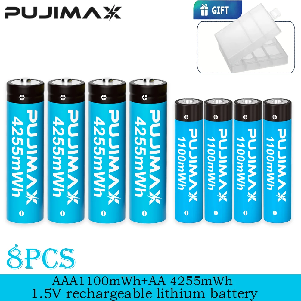 PUJIMAX Wiederaufladbare Lithium-Batterien AA 4255mWh/AAA 1100mWh Hochleistungs-Akkus 1,5V Batterien für Uhren, Mäuse und Fernbedienungen