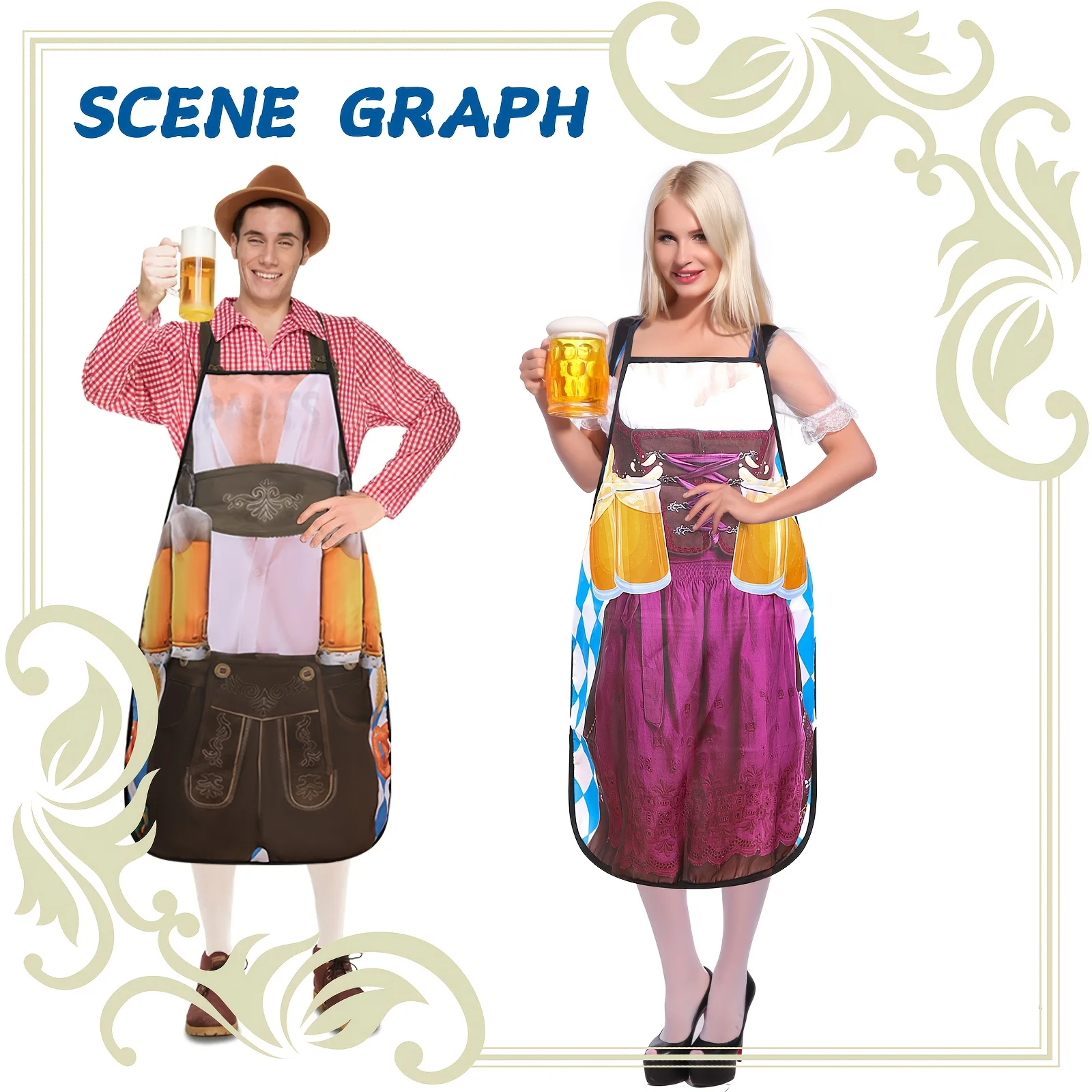 2pcs Multi Color Large Funny Muscle Couple Apron Set Oktoberfest German Festival Costume Kitchen Cooking Baking Party Accessory