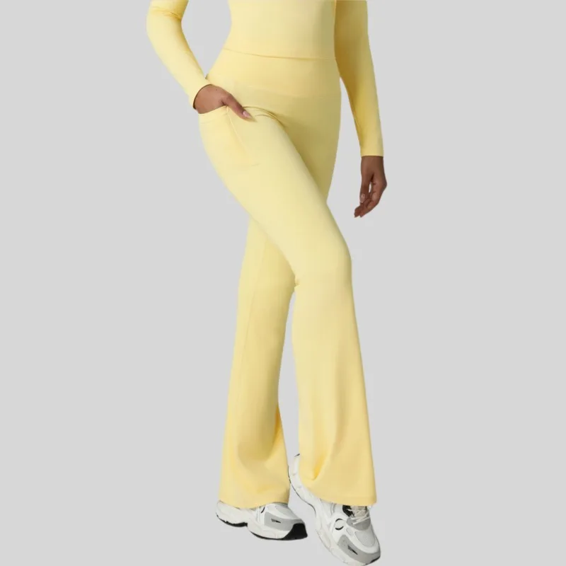 

Women's Yoga Pants Nude Feel Slim Fit Pocket Dance Wide Leg Hip Lift High Waist Casual Flared Pants Fitness Sports Pants