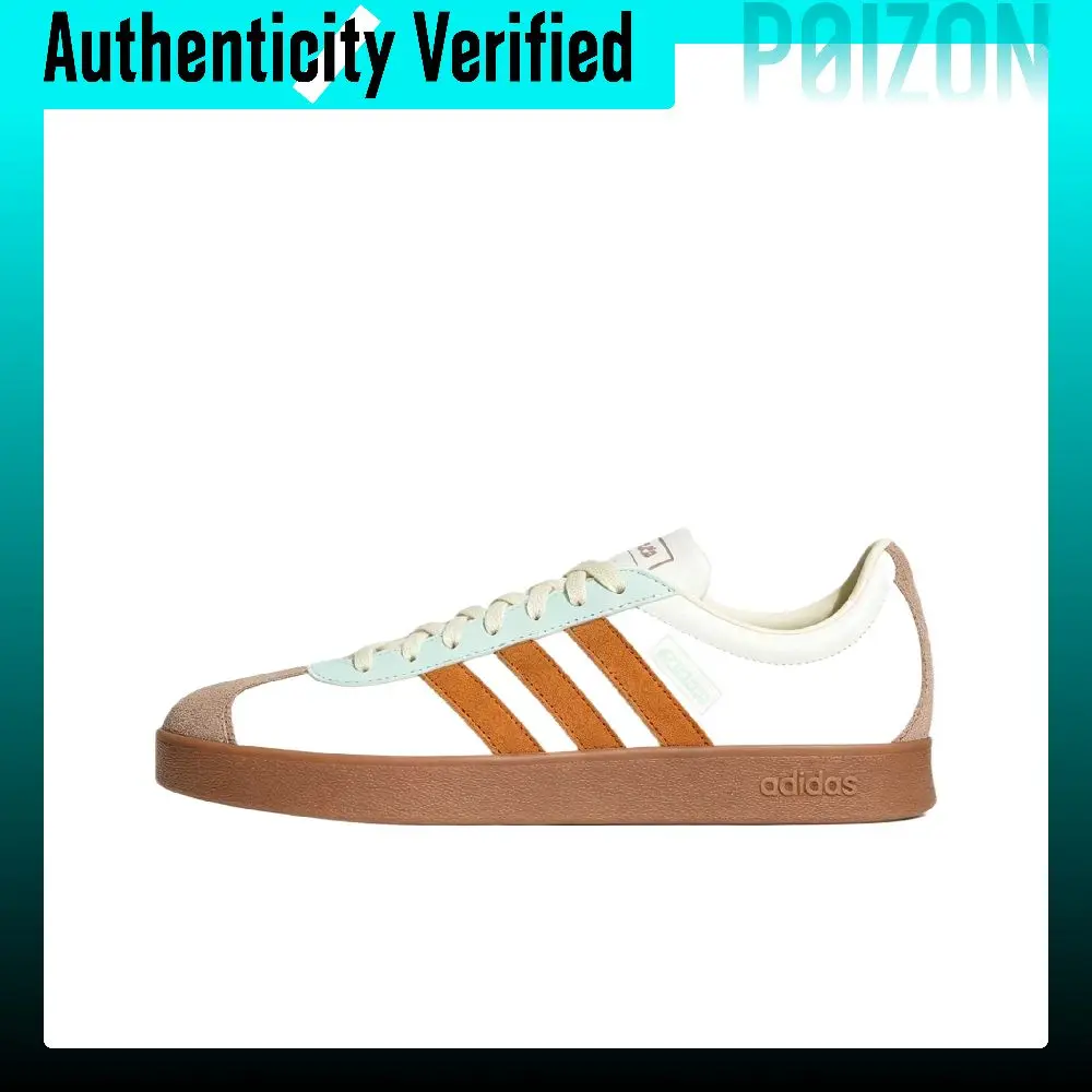 Adidas Vl Court Classic Skate Shoes Unisex Low-top Bright White/Brown/Resin Yellow LB8315