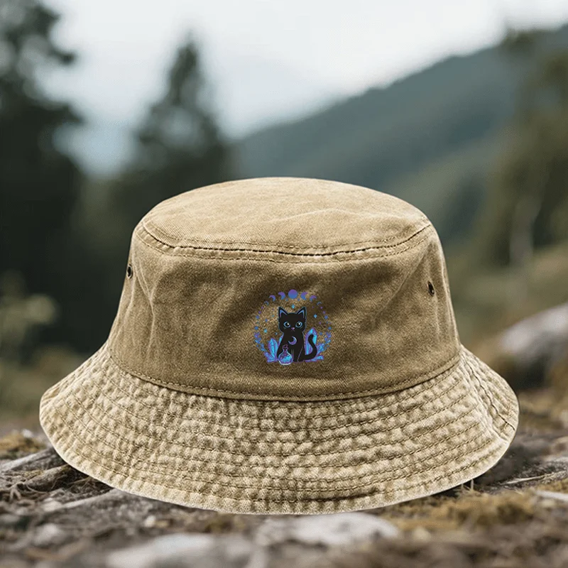 Black Cat Print Adjustable Fishing - Lightweight Non-Elastic Suitable for Outdoor, Daily Wear & Christmas Gifts, Closure Hat wit