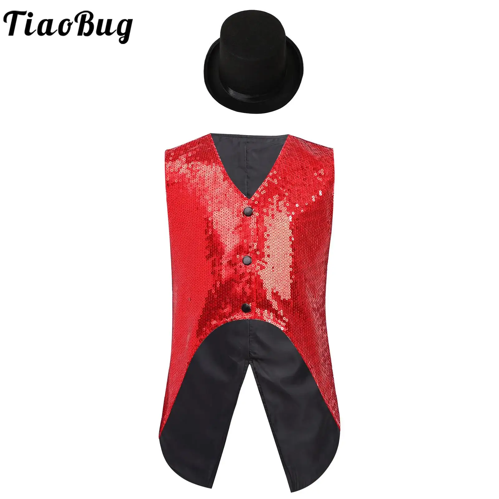 

Kids Boys Jazz Tango Dance Party Tuxedo Waistcoat Sequin Jazz Dance Dresses Halloween Carnival Circus Magician Cosplay Costumes