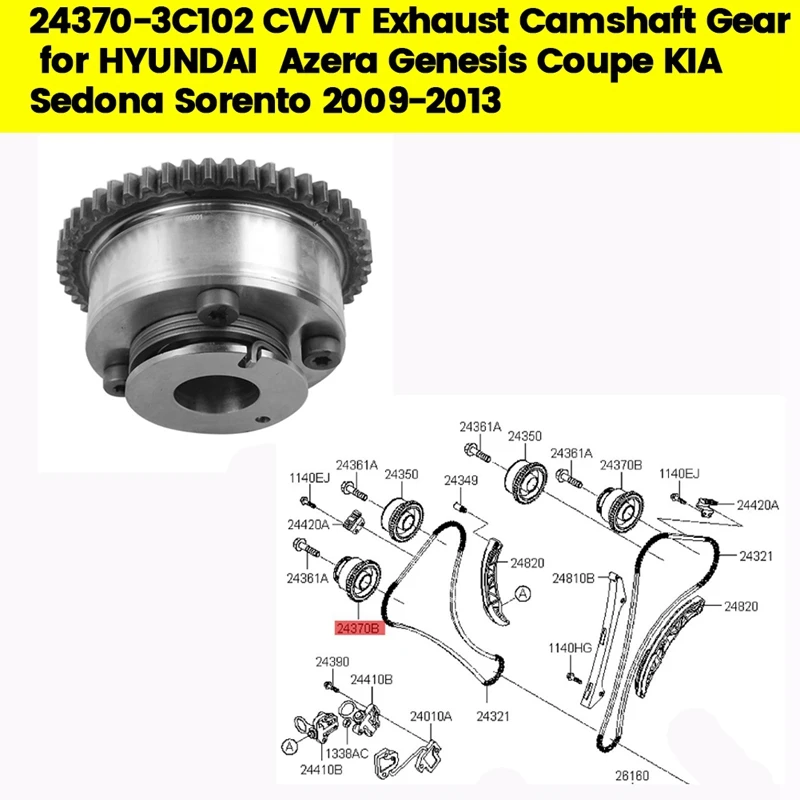 

Car CVVT Timing Exhaust Camshaft 24370-3C102 For Hyundai Azera Genesis Kia Sorento 09-13 Adjuster Eccentric Shaft Gear