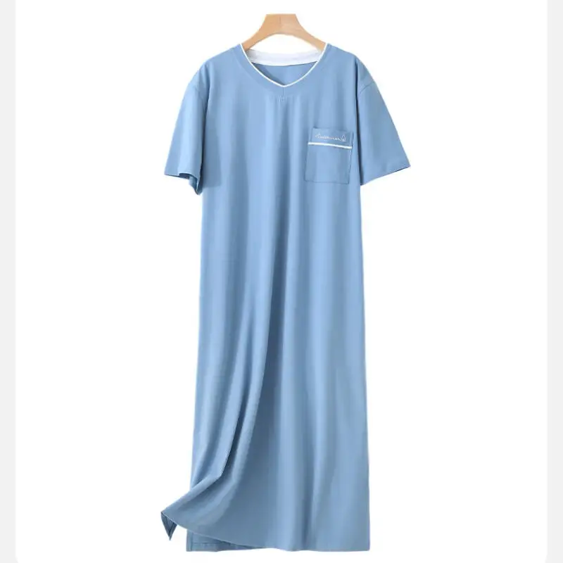 Summer Robe Men Modal Home Clothes Loose Sleepwear V-Neck Nightgown Short Sleeve Home Wear Solid Color Nightwear Bathrobe Gown