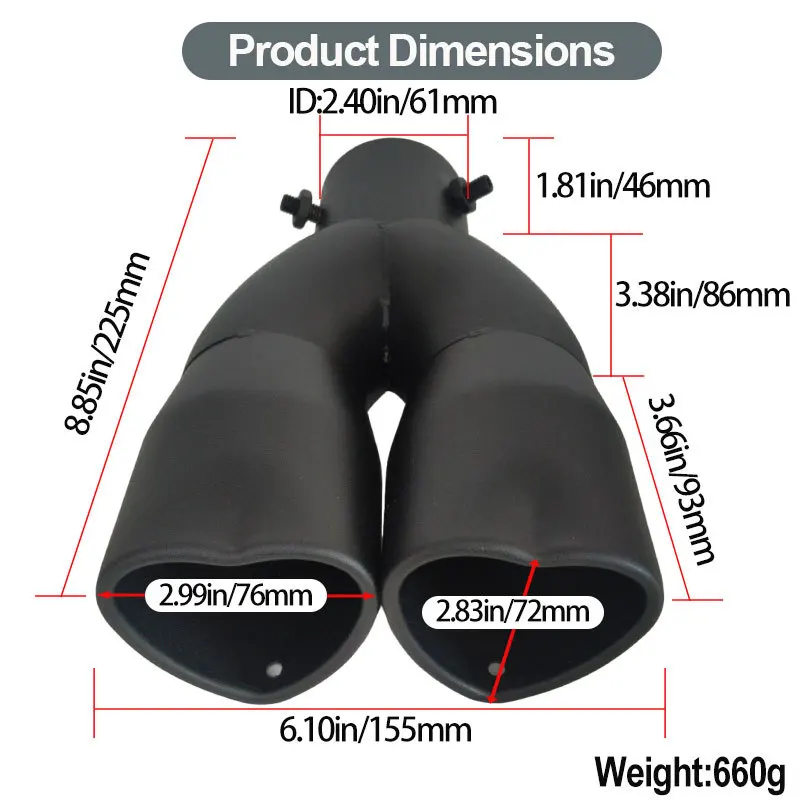 Universal Muffler Protection Tips Heart shape Personalization modification, stainless steel, tailpipe, one-piece two outlets