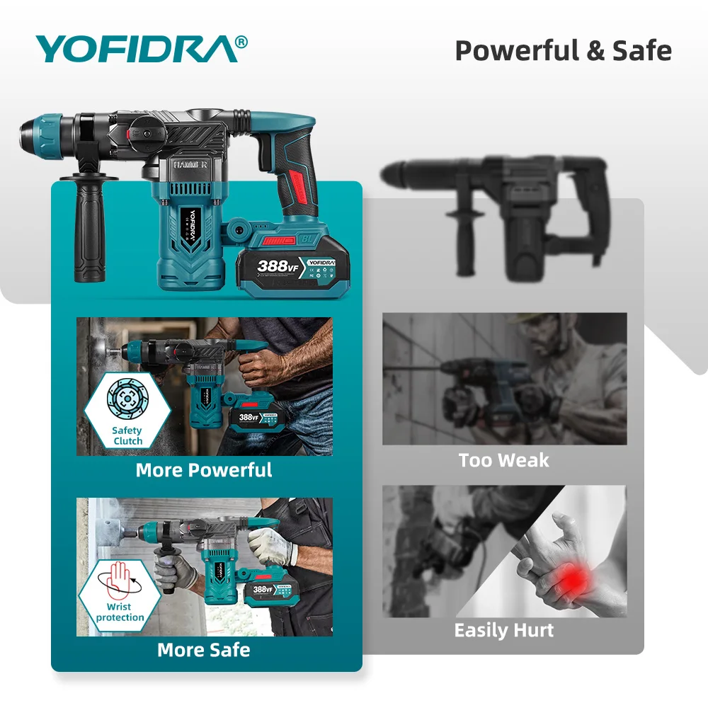 YOFIDRA 2200W ブラシレス電動ハンマードリル 6400IPM マルチスクリュードライバー 回転式ドリル パワーツール マキタバッテリーピン対応