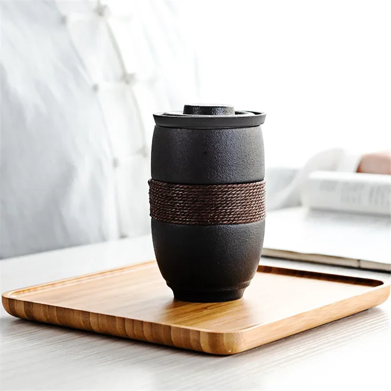Japanese Style Teacup Water Separation Cup Home Office Travel Portable Ceramic Tea with Filter and Lid Drinkware
