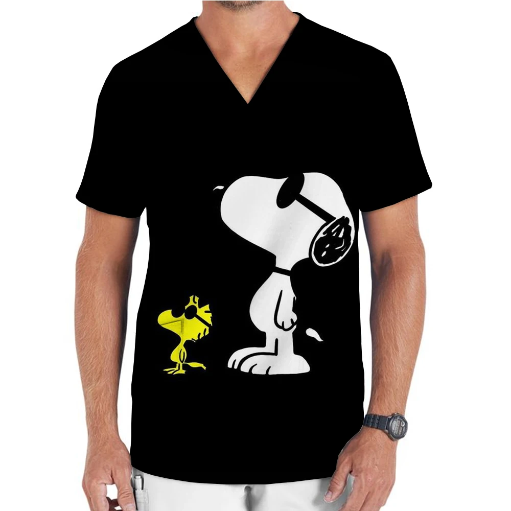 تي شيرت رجالي بأكمام قصيرة ، توب مصنفر سنوبي ، زي موحد برقبة حرف V ، زي موحد للممرضات ، ملابس عمل #4