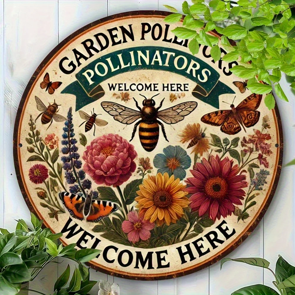 1pc Vintage Floral Sign Measuring 7.87 by 7.87 Inches - Rustic Round Wall Art Featuring Flowers, Pre-Riveted And Reusable