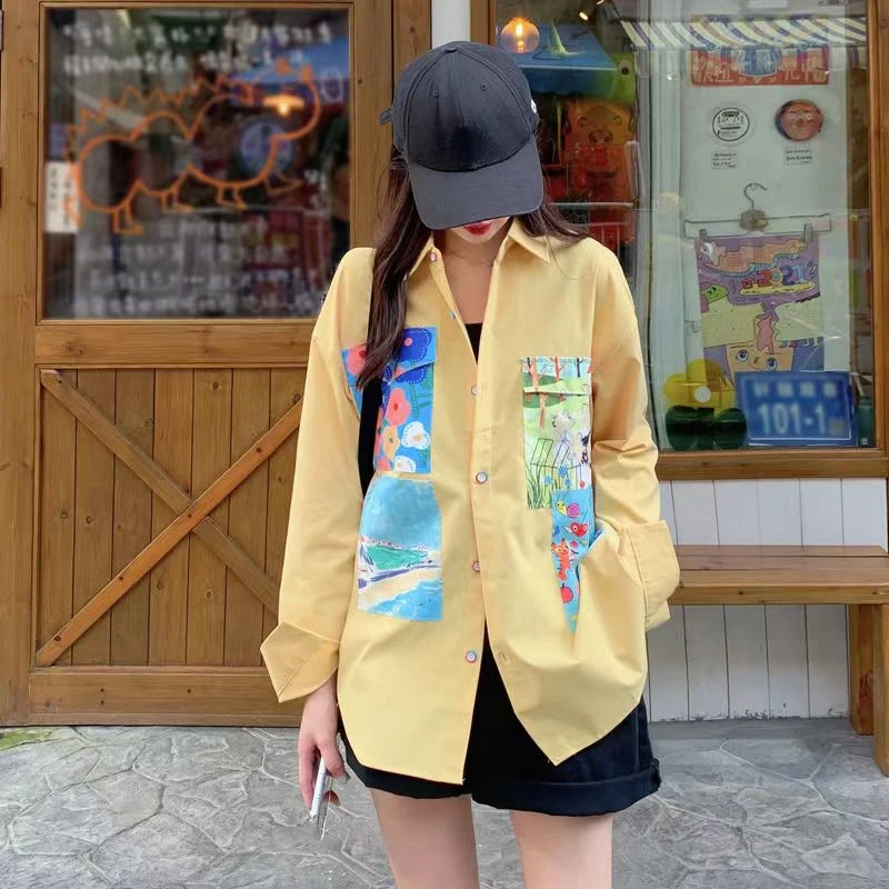 Vintage Long Sleeve Women Blouse Summer Shirt Button Up Aesthetic Graphic Clothes Graphic Clothing Korean Fashion Streetwear