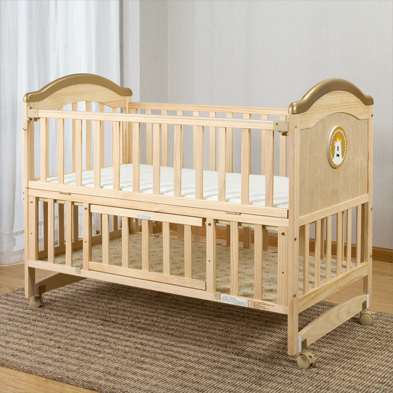 سرير خشبي من الخشب الصلب وسرير مهد سرير لحديثي الولادة ووكر سرير خياطة 0-8 سنوات مع ناموسية