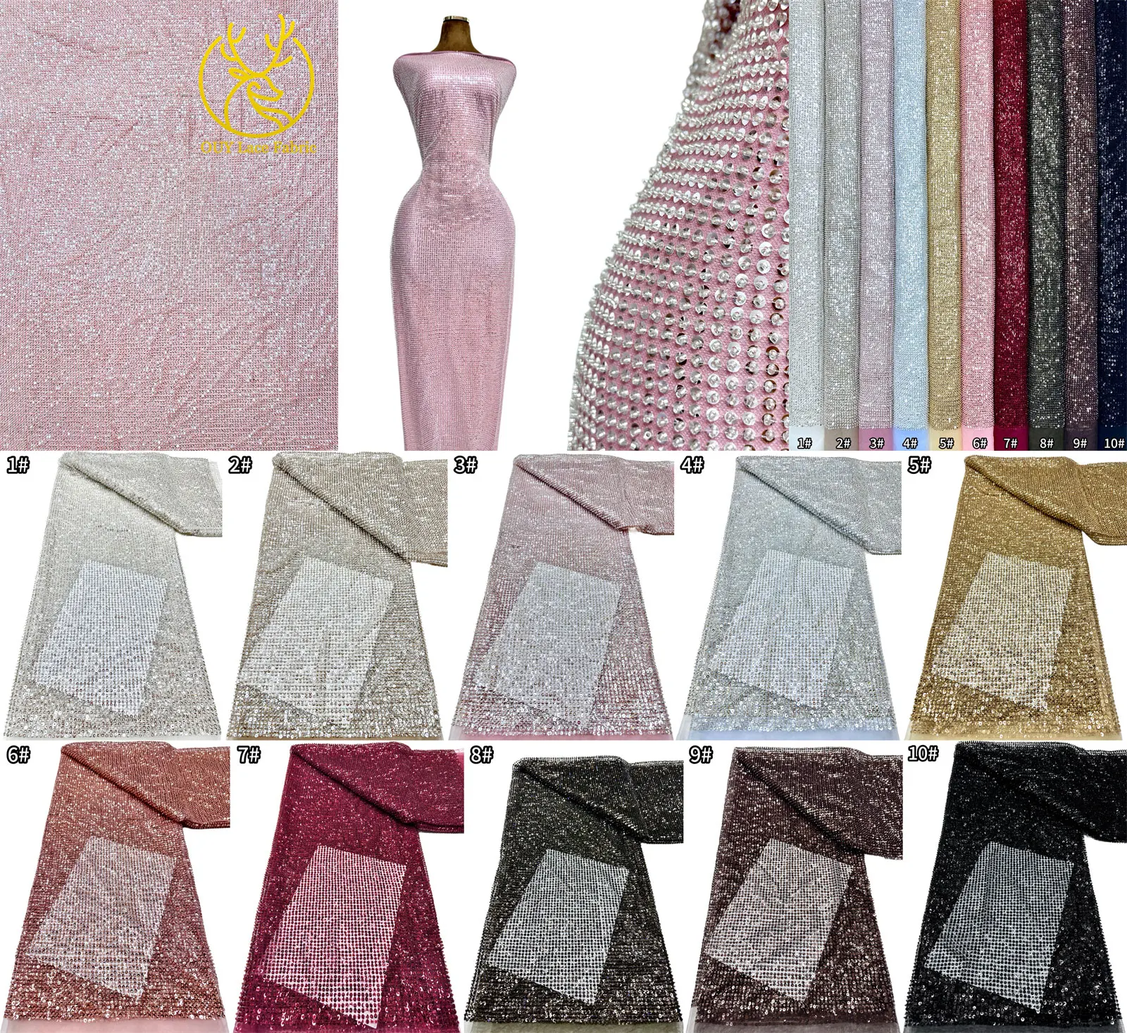 Eleganter französischer Mesh-Tüll-Spitzenstoff 2026 Nigerianischer vollständig perlenbesetzter runder Pailletten-Spitzenstoff für luxuriöse Abendkleider und Hochzeitsfeiern – Detail 3