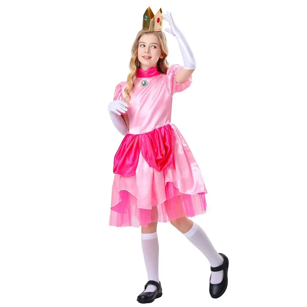 

Kids Princess Peach Costume Up Anime Cosplay Party Masquerade Dress Children Pink Princess Peach Fancy Dress
