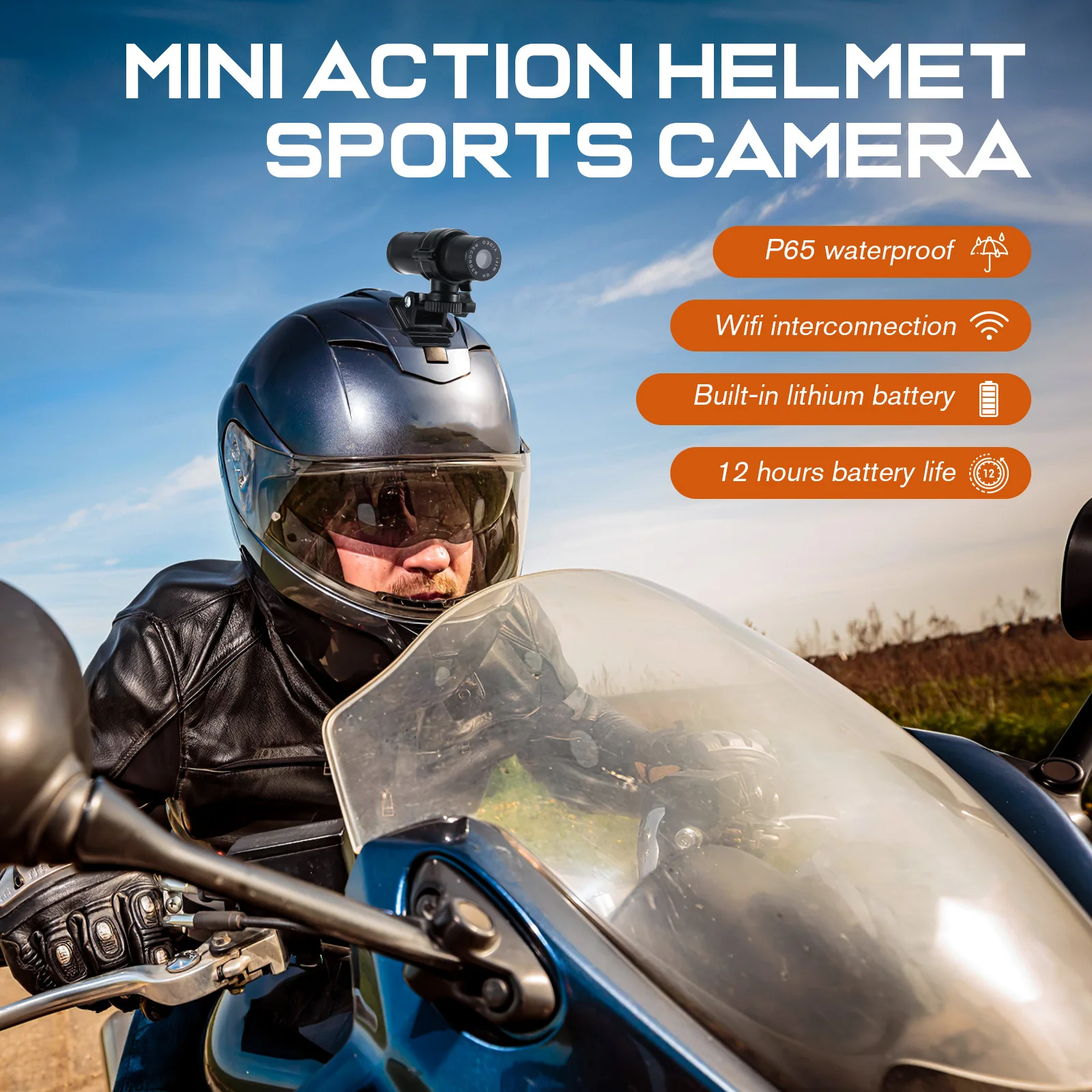 Sports Camera Outdoor Waterproof Anti-Shake Bike Recorder Wide Angle Motion Camera for Riding Mountain Photography