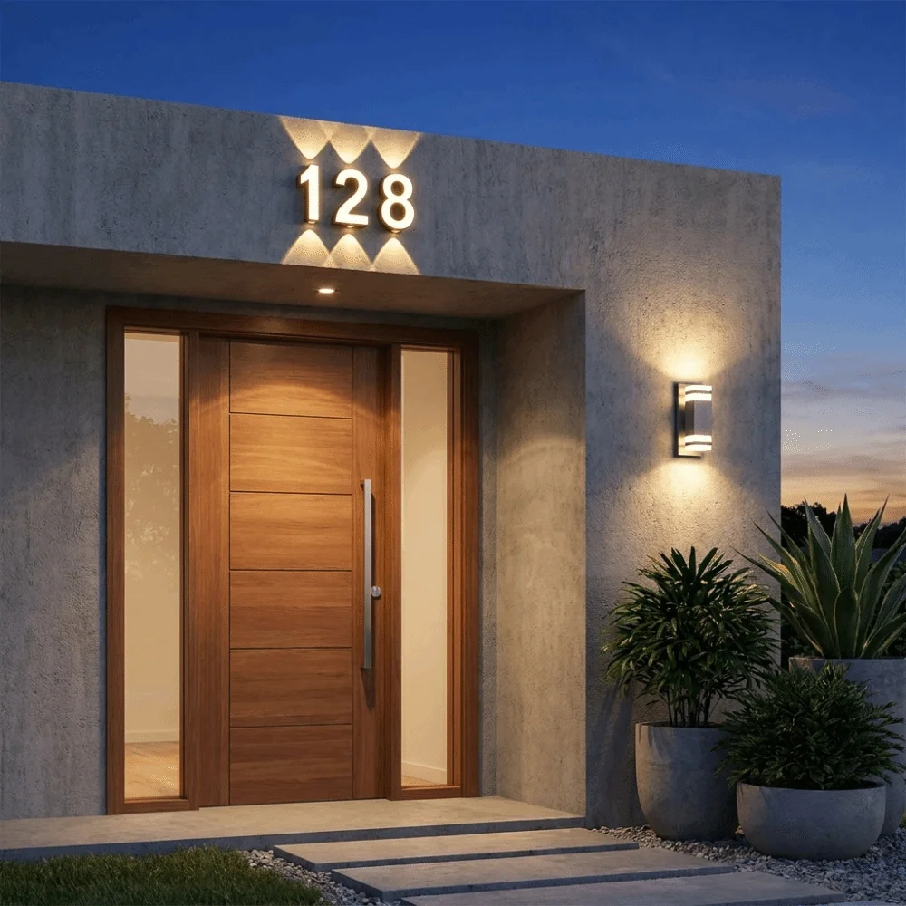 Minimalist Styling Nordic Modern LED Wall Light Simple Geometric Structure Waterproof House Number Plaque Lamp