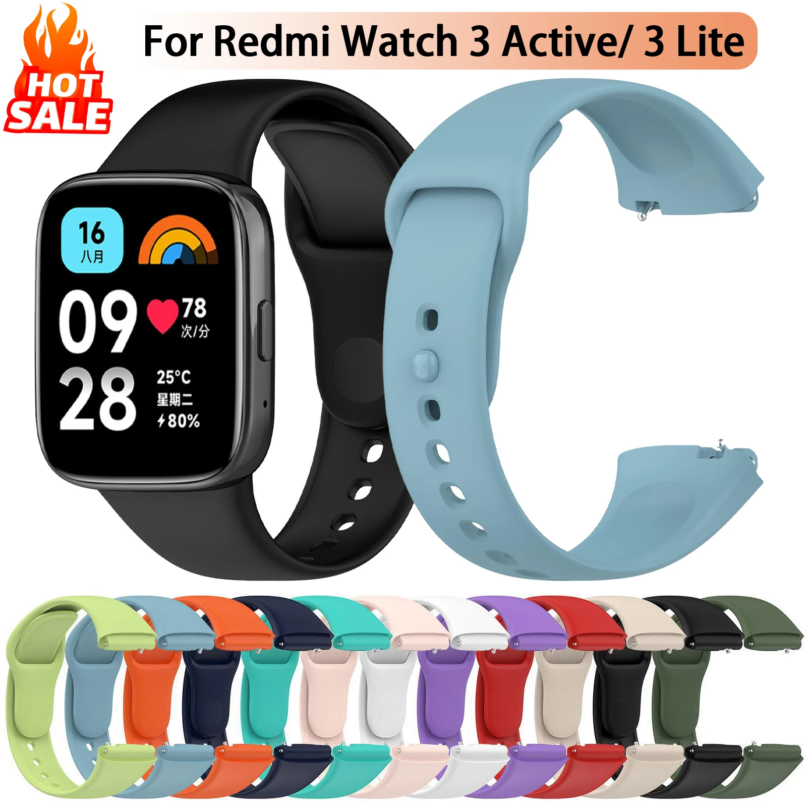 Pulseira de silicone para Redmi Watch 3, Active Watch 3 Lite, Wrist Soft Smart WatchBand Acessórios, Xiaomi Redmi Série 3