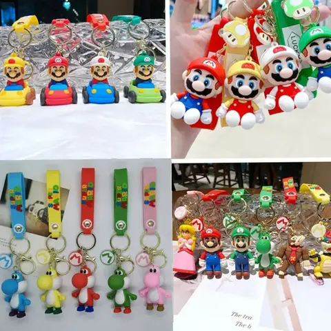 Mario Bros KeychainToad Bowser Peach Princess Luigi Yoshi Action Figure Model PVC Cartoon Bag Doll Pendant Toys Gift