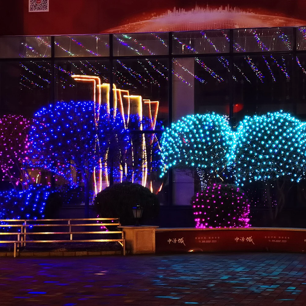 Luces LED de red de pesca Gypsophila, Lámpara decorativa de techo, día de Navidad, fiesta, boda, atmósfera, rejilla, linterna, cadena, césped, jardín