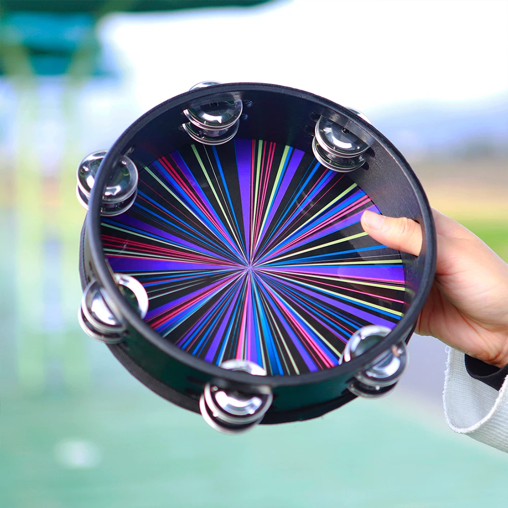 핸드 벨 드럼 양면 탬버린 어린이 악기 타악기 휴대용 어린이 나무 장난감 안전한 재료 내구성