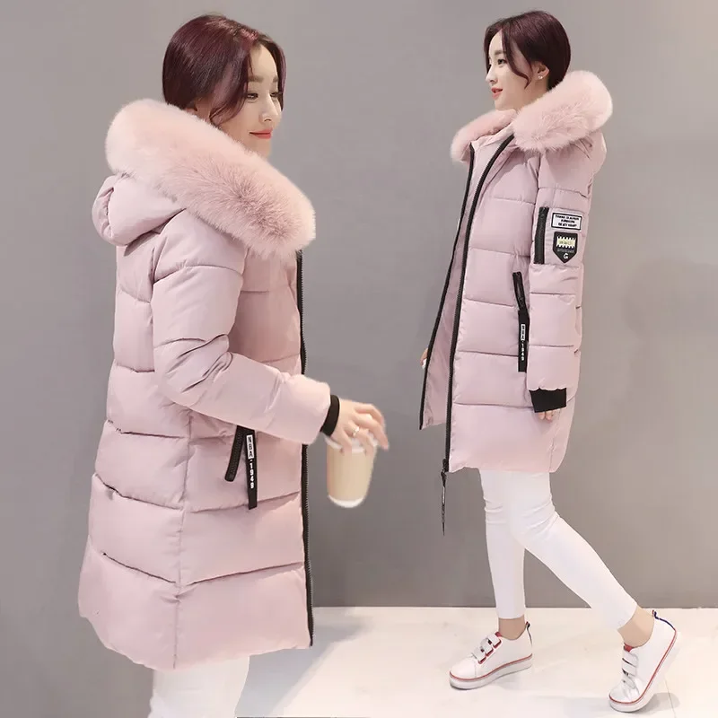 2024 Winter Women Parka Coats Long Cotton Casual Fur Hooded Jackets Thick Warm Slim-fit Jacket Female Overcoat Clothing A872