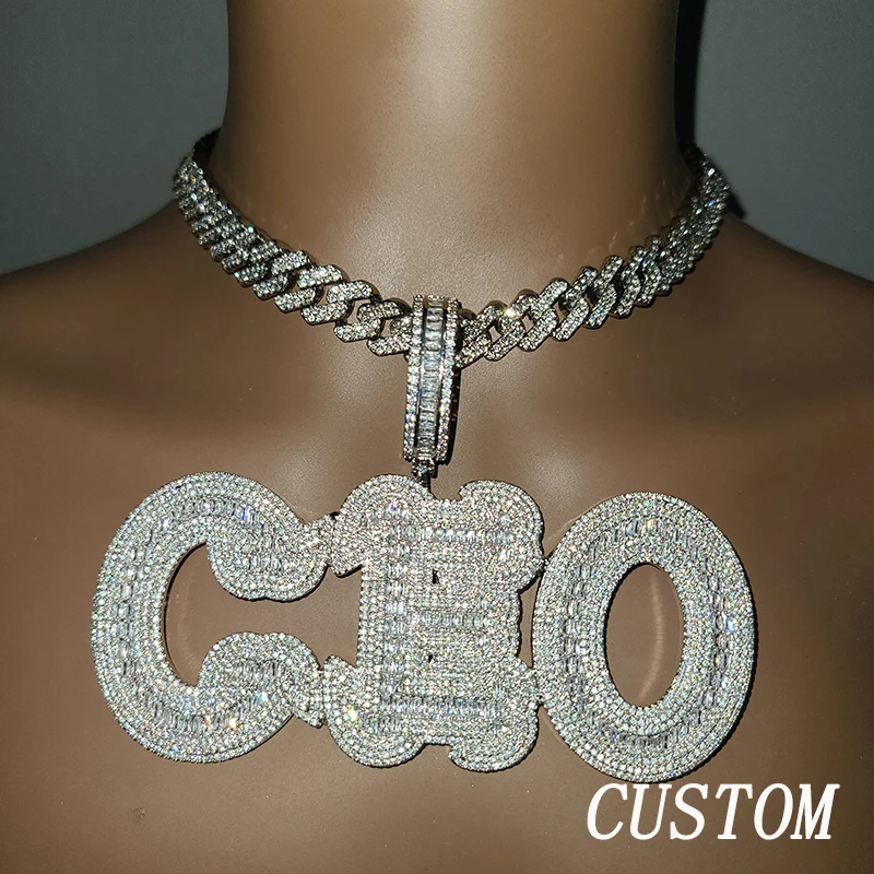 

Customized Iced Out Big Letters Name Pendants Personalized Letters Necklace With Cuban Chain Hip Hop Jewelry Drop Shipping