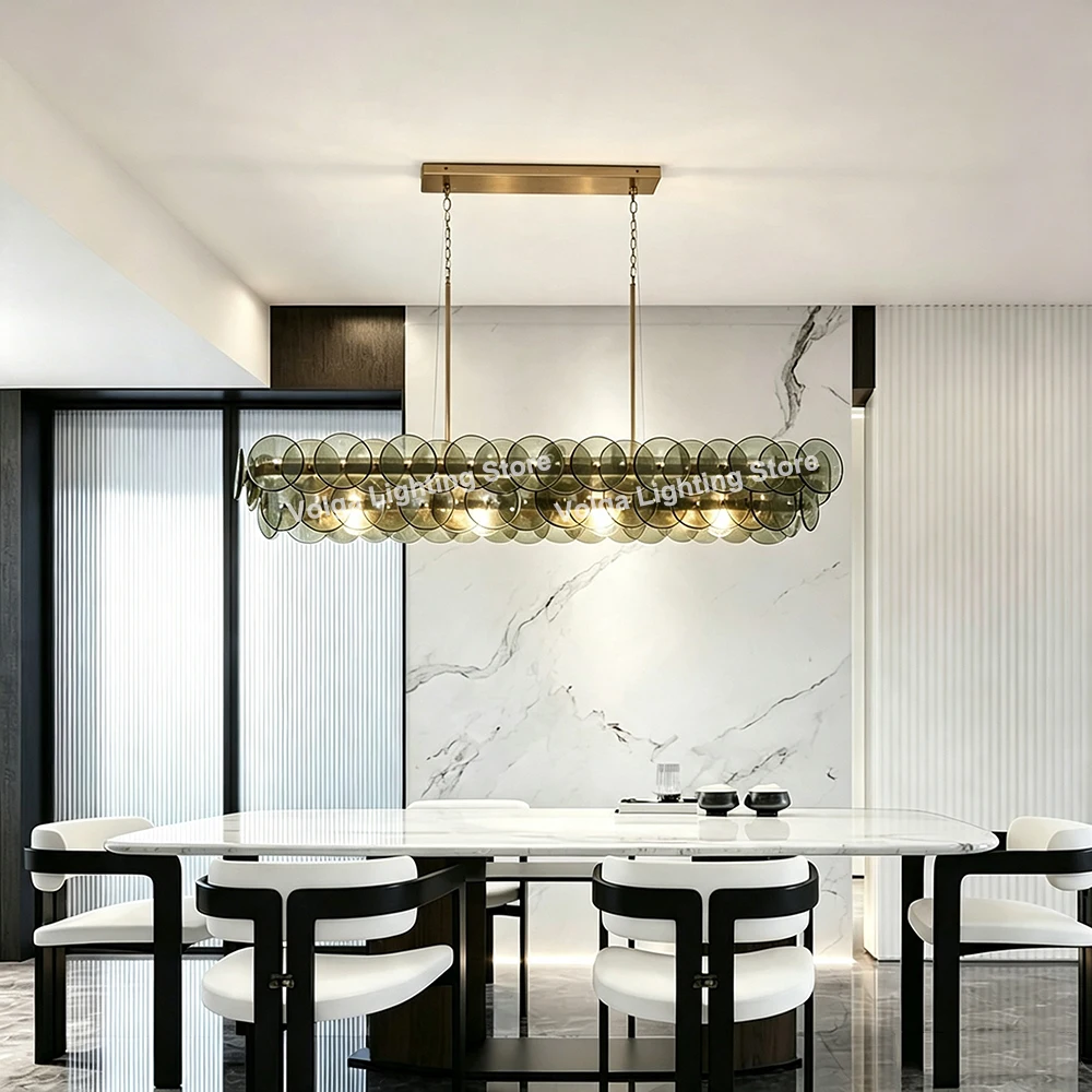 Optional Colors Rectangle Ceiling Pendant Light Amber Glass Light Fixture Dining Room Design Minimalist Chandelier Green Lampen