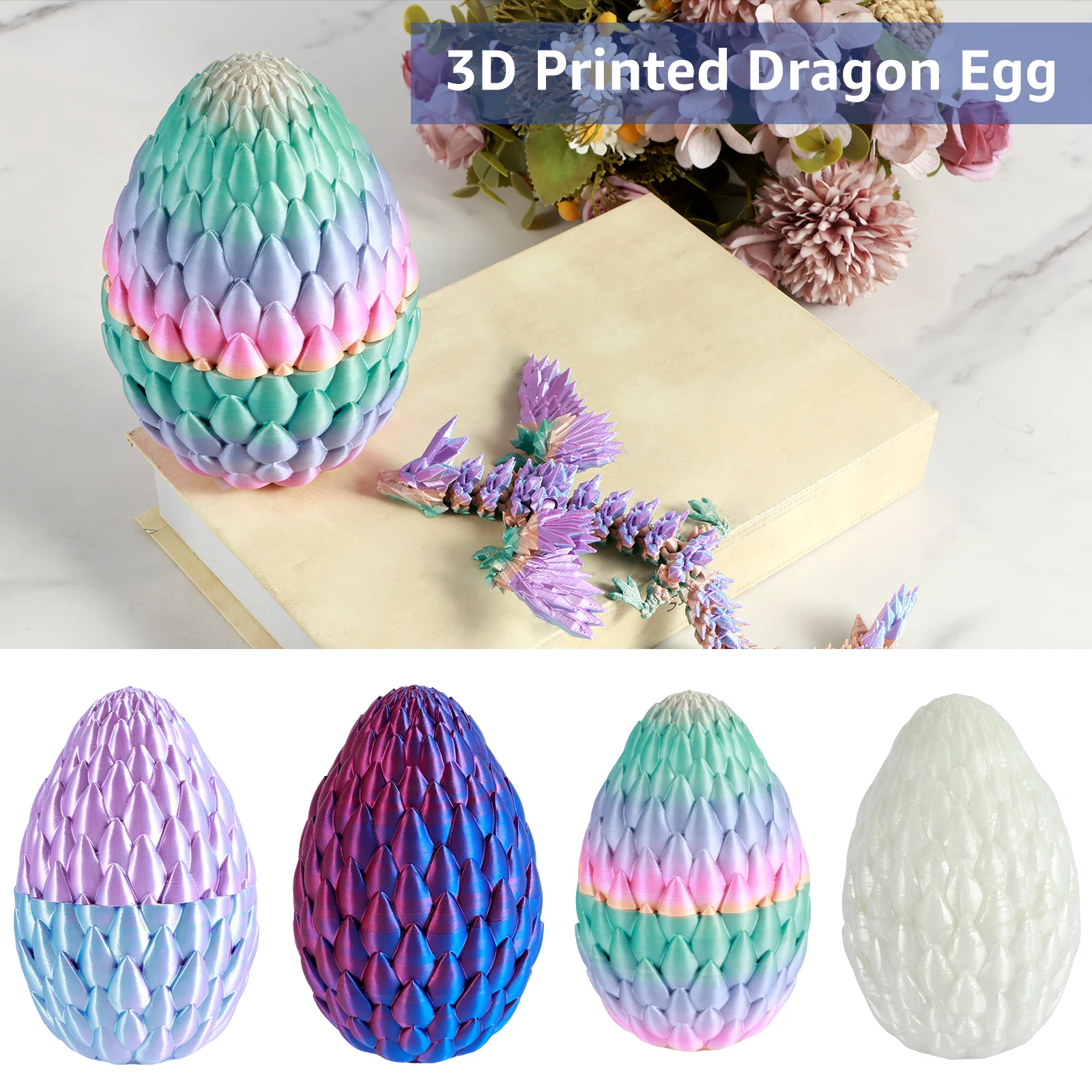 3D Printed Dragon with Dragon Egg Flexible Articulated Dragon Toys Colorful 3D Printed Dragon Ornament Exquisite 3D Articulated