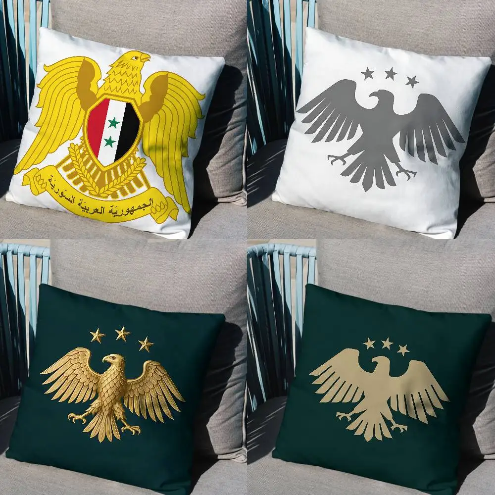 Emblem Eagle Syria Syrian Flag National Pillow Case Square Double-Sided Printing Short Plush Sofa Cushion Cover Bedroom Bedside