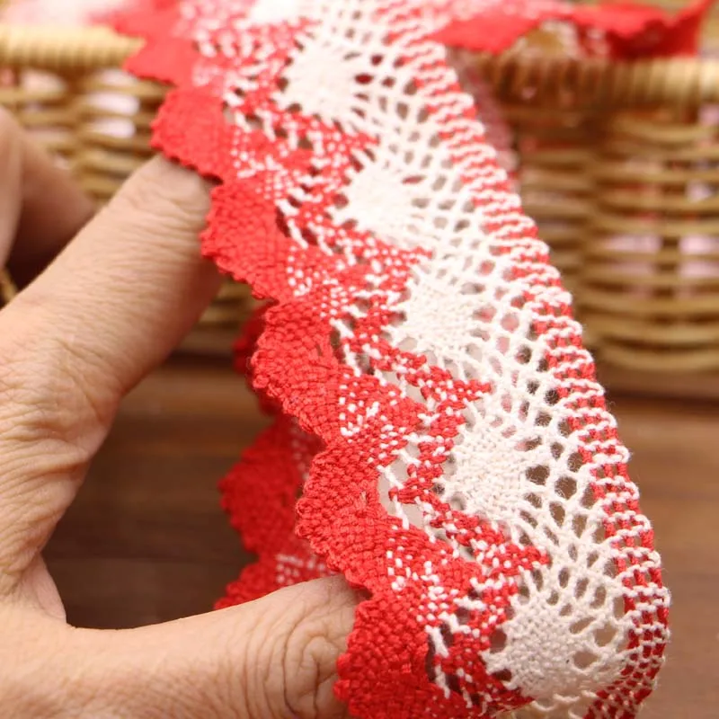 2yard 4.4cm white red pure cotton thread woven lace lace DIY accessories handmade bedding curtains