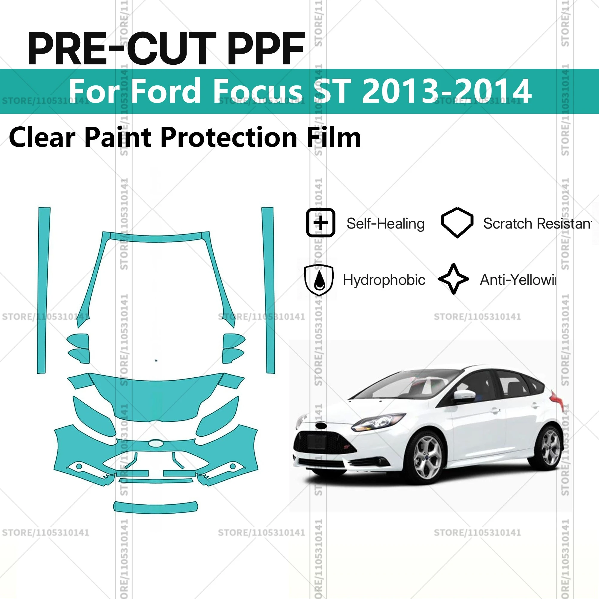 

Предварительно нарезанная прозрачная защитная пленка PPF для автомобилей, профессиональная автомобильная пленка PPF для Ford Focus ST 2013-2014, комплект для передней части и порогов