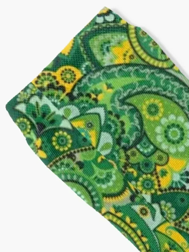 Green, Yellow and Light Blue Paisley Graphic Tee Socks halloween retro snow cotton Socks For Girls Men's
