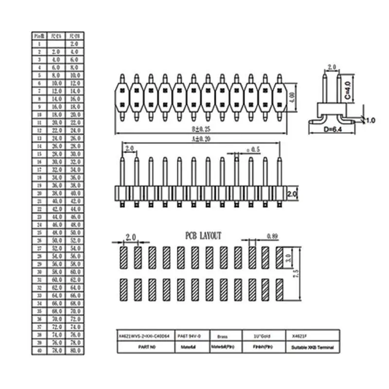 5~10~20 Stück 2MM Pitch Doppelreihiger Vertikaler 2.0 SMD Pin-Header-Sockel 2*3/4/5/6/8/10/12/14/15/20/40P – Detail 1