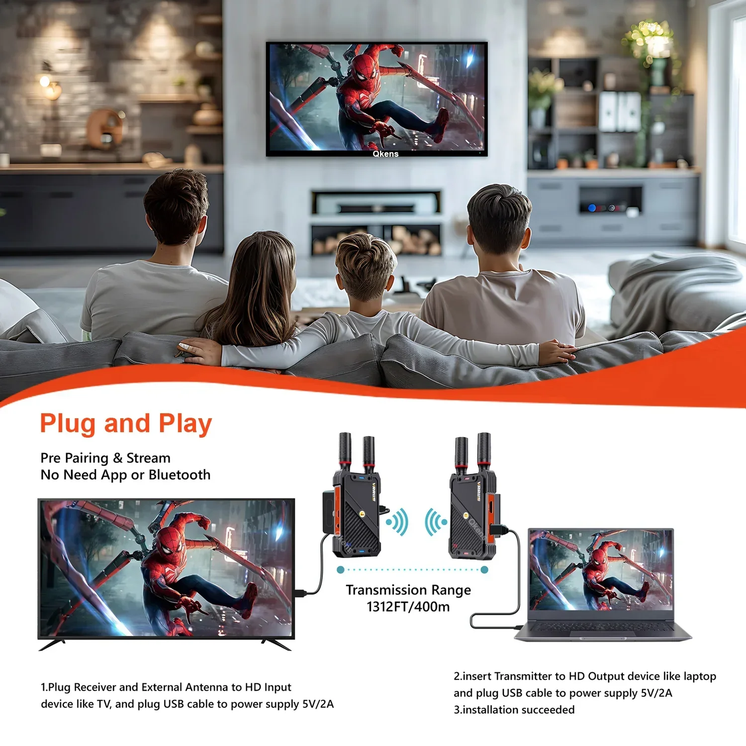 400m Wireless Video Transmission System HDMI Extender UVC OBS Video Capture Recording Live Streaming for Laptop PC Camera WL082U