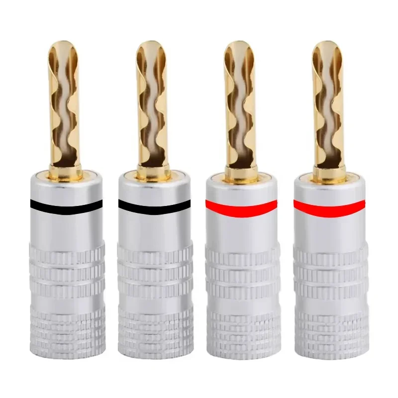 4/8Pcs 4mm Banana Plug 24K Gold Plated Copper BFA 4mm Banana Connector Male Speaker Plug black&red