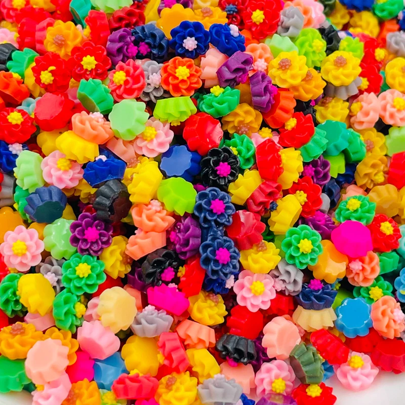 

100 Pcs New Cute Mixed Color Floret Resin Figurine Crafts Flatback Cabochon Ornament Manicure Making Hairwear Accessories A49