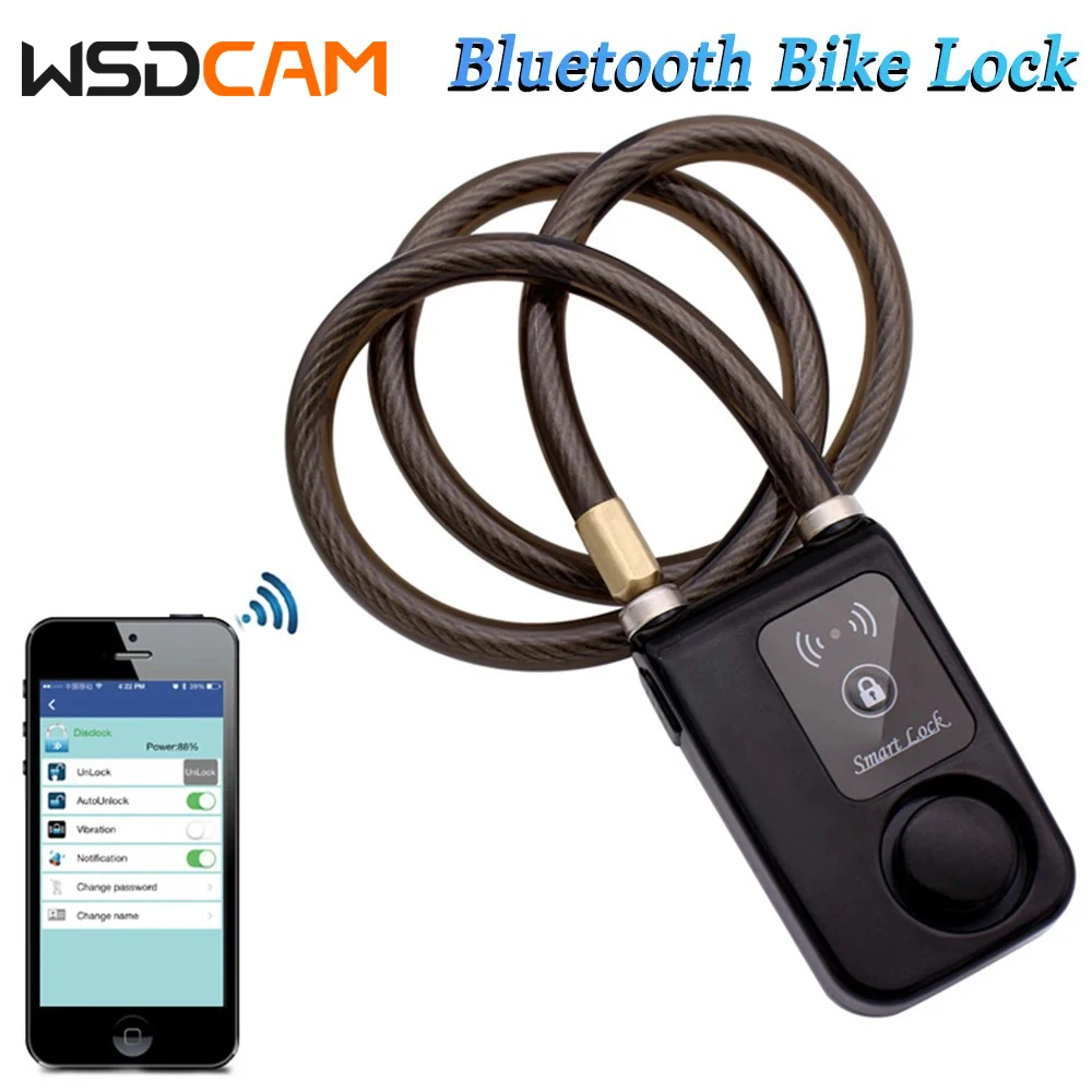 Wsdcam Smart Bike Lock/Bicycle Lock Bluetooth APP Controlled Unlock Bike Alarm Lock 110db Motorcycle Lock Anti Theft Alarm Lock