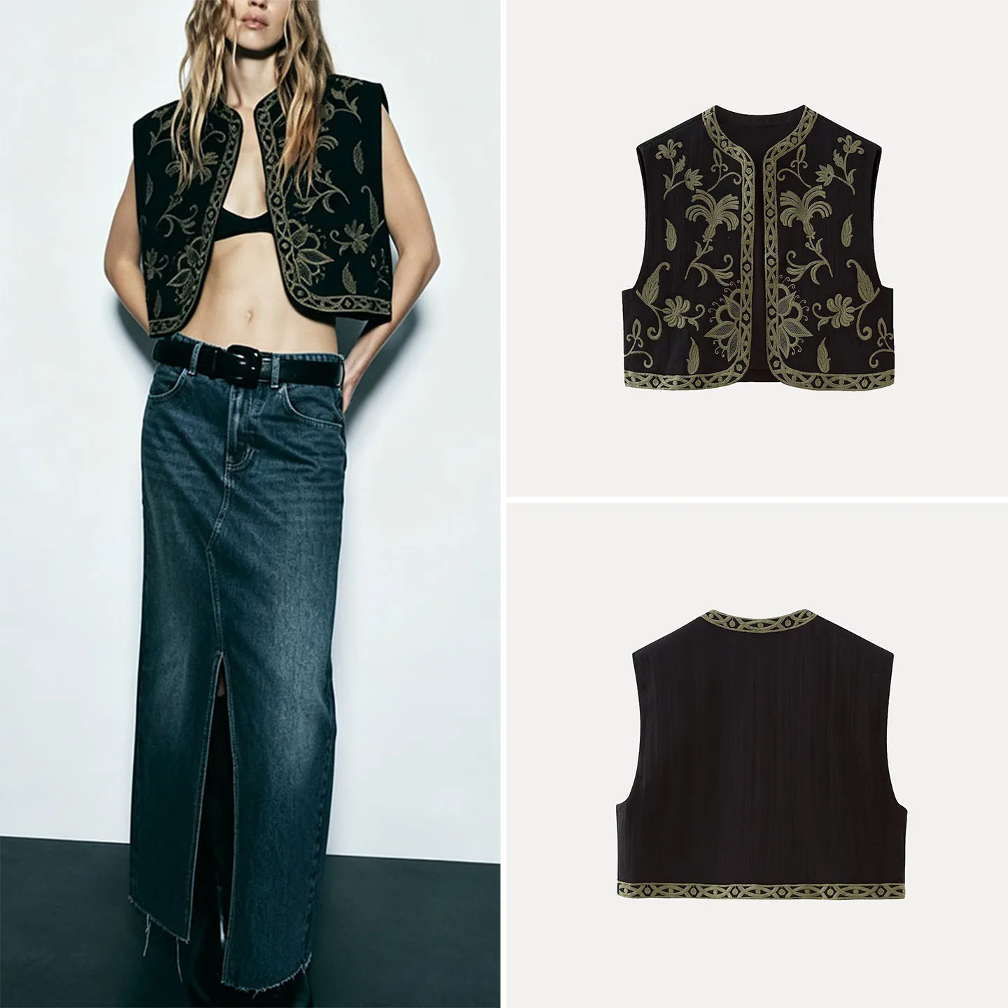 Women's Fashion round Neck Embroidered Short Sleeveless Vest Cardigan 2026 Autumn New Arrival ZADATA Brand Outerwear