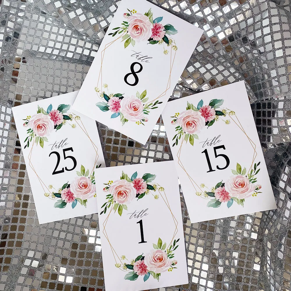 Blumenhochzeits-Tischnummernschild, grün, doppelseitig bedruckt, Tischkarte 1–25 für Hochzeitsempfänge, Herzstück, Geburtstagsfeier