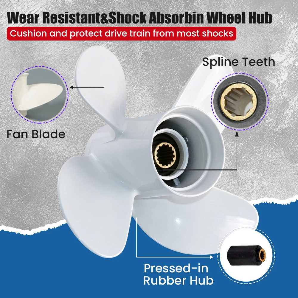 Marine Propeller 10 3/8x13 3313-105-13 for Yamaha 25 30 40 48 50 55 60HP Aluminum Alloy Screw Outboard Motor 4 Blade 13 Spline